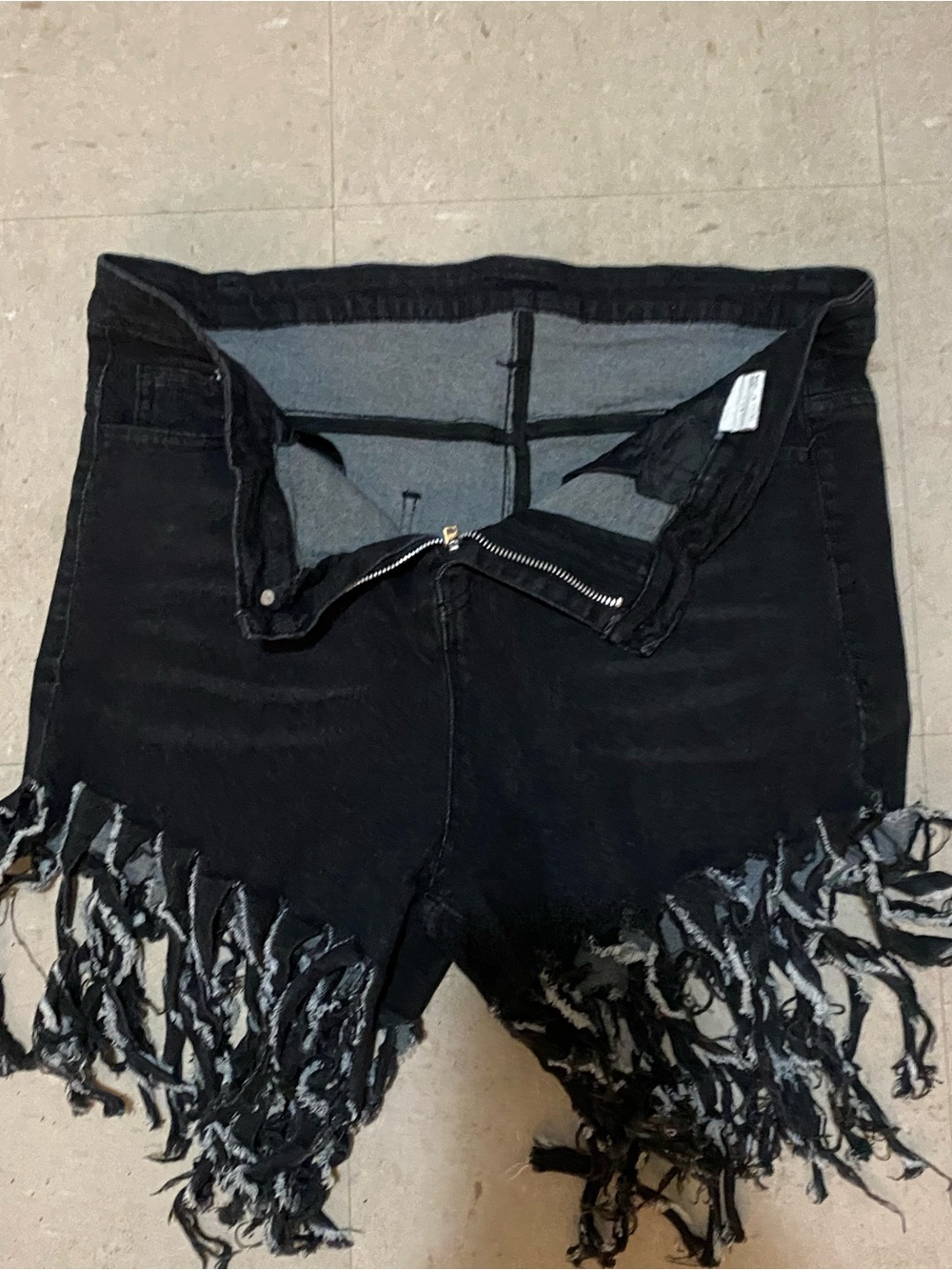 Black Distressed Fringe Denim Shorts